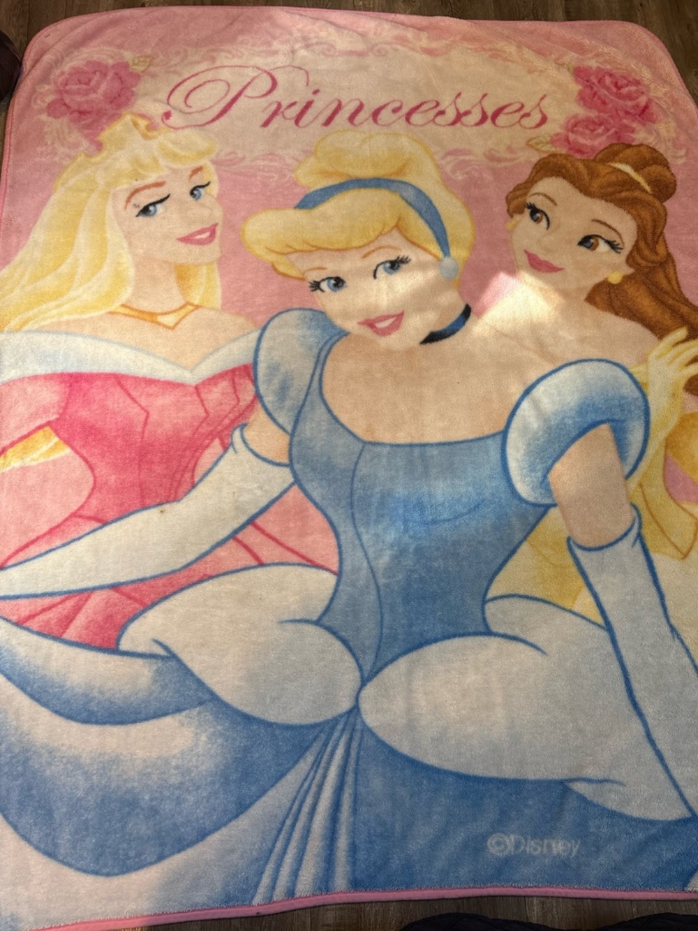 Vintage Disney Princess Fleece Blanket Cinderella Aurora Belle